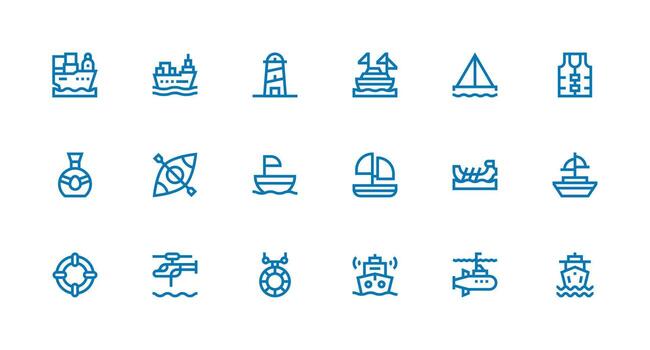 Maritime featuring 18 Icons in Strong Stroke Line Design Interface Icon Collection for Daily Projects vector