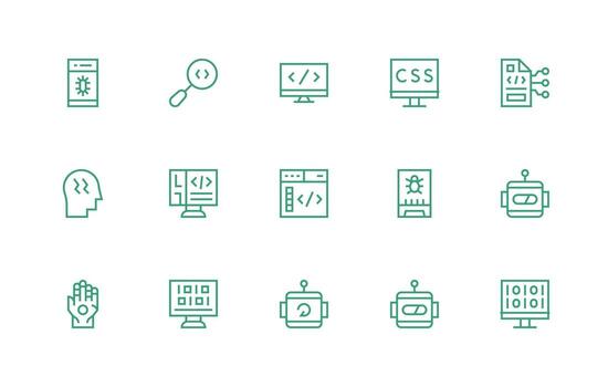 Regular Line Style Programming Icons with 15 Vectors High-Resolution Icons for Any Platform