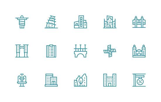 Cityscape Icon Set with 15 Regular Line Graphics Icon Collection Set vector