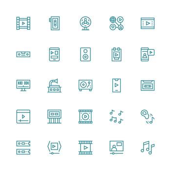 25 medio carrera contorno estilo íconos desde reproducción colección sencillo íconos para interfaz y wireframes vector