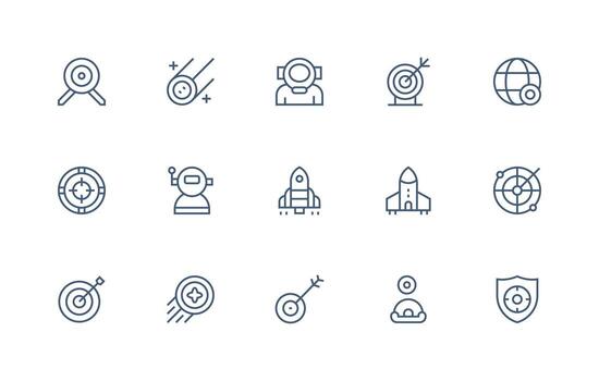 Regular Line Style Mission Icons with 15 Vectors Scalable Icons for All Themes