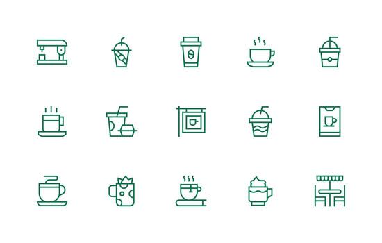 Coffee Icon Set with 15 Regular Line Graphics Editable Icon Collection vector