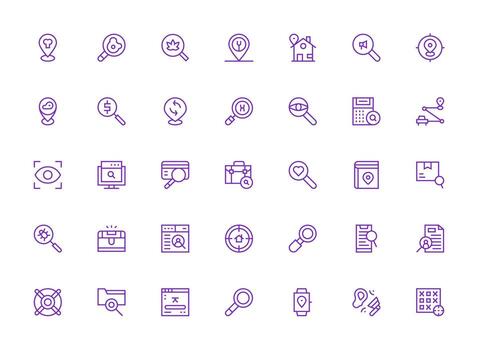 35 Find Icons in Regular Clean Line Aesthetic Simple Icons for Interface and Wireframes vector