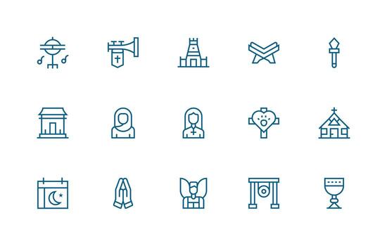15 Regular Line Designs for Worship Icons Balanced Icon Set for Functional Design vector