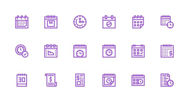 Due Date Design Icons featuring 18 in Strong Stroke Line Style Clean Icon Set Icon Pack for UI Projects vector