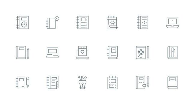 18 mínimo línea íconos para cuaderno gráficos de confianza íconos para todas interfaces vector