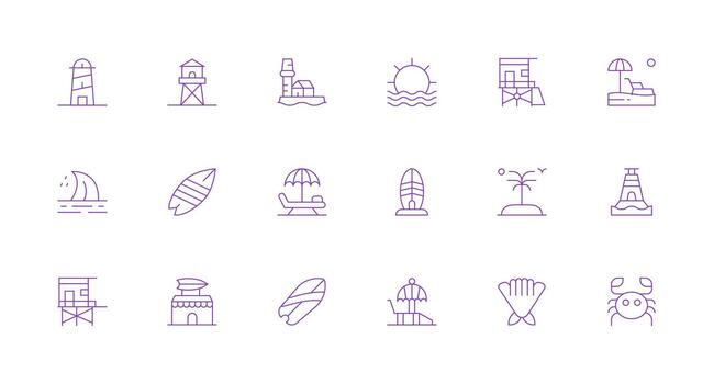 Coastal featuring 18 Icons in Minimal Line Design Reusable Icon Set vector