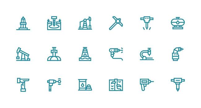 Drilling Icon Set with 18 Strong Stroke Line Graphics Customizable Icon Series for Mobile Screens vector