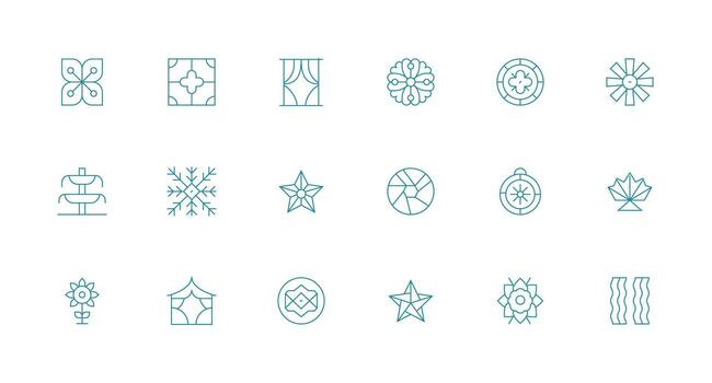 18 Decorative Element Icons in Minimal Line Aesthetic Complete Icon Set for Mobile Apps vector