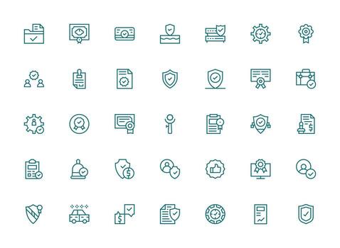 Approved Design Icons featuring 35 in Regular Clean Line Style Multi-Purpose Icon Pack for Templates vector
