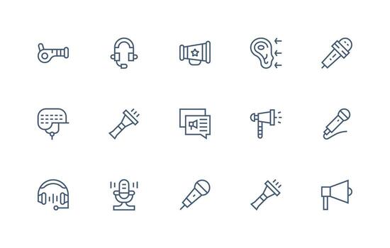 Voice Icon Set with 15 Regular Line Graphics Icon Set for Web vector