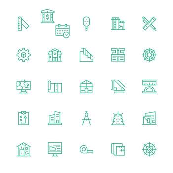 25 Icons for Blueprint in Medium Stroke Outline Format Full Icon Library for UI Designers vector