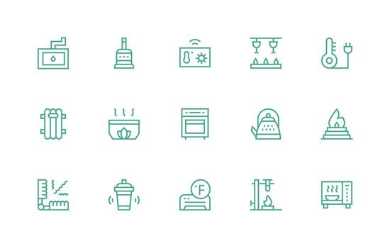 Regular Line Style Heating Icons with 15 Vectors Reliable Icons for All Interfaces