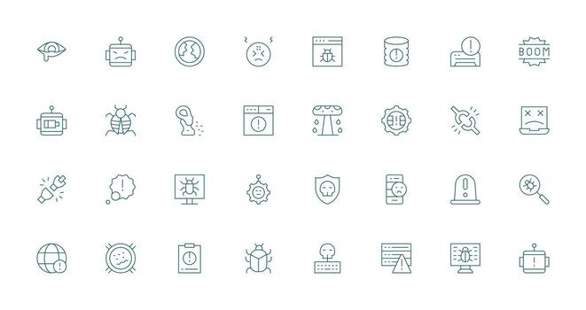 32 Malfunction Icons in Thin Line Aesthetic Quick Access Icons for UI Development vector