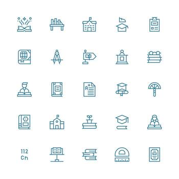 Academic Icon Set with 25 Medium Stroke Outline Graphics Complete Icon Set for Mobile Apps vector