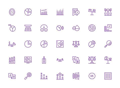 Comparison Icon Set with 35 Regular Clean Line Graphics Essential Icon Set for Teams vector