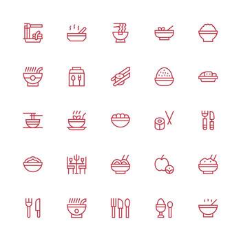25 Icons for Eating in Medium Stroke Outline Format Sharp Icons for Presentations vector