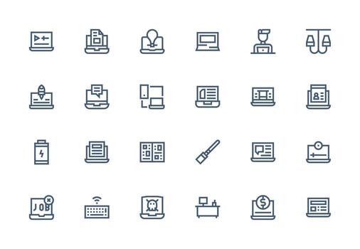 Thick Line Line Icons from Laptop Set with 24 Vectors Simple Icons for Interface and Wireframes