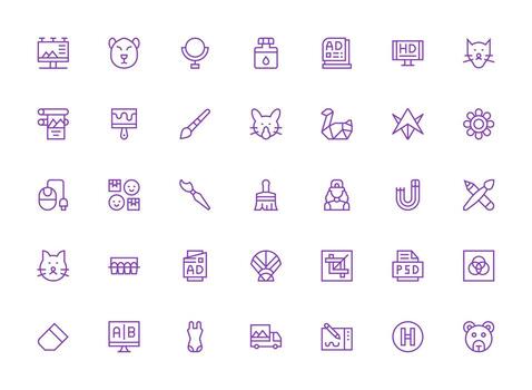 Graphic Design Icon Set with 35 Regular Clean Line Graphics Detailed Icon Collection for Design Systems vector