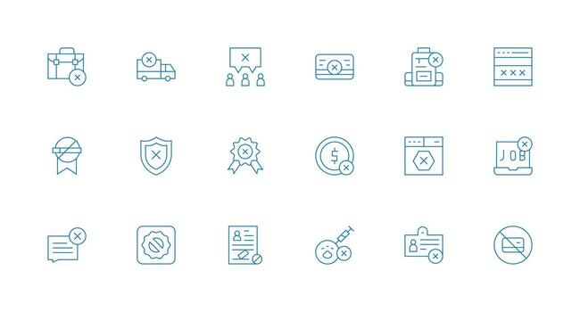 Denied Icon Collection with 18 Minimal Line Designs Flexible Icon System for Web Interfaces vector