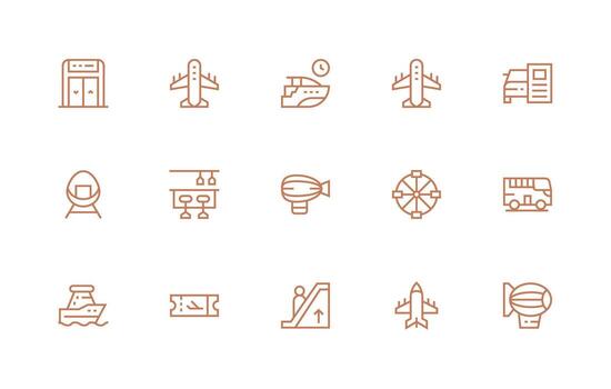 pasajero presentando 15 íconos en regular línea diseño núcleo icono colección para diario Tareas vector