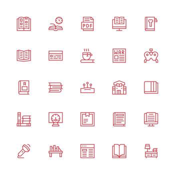Reading including 25 Medium Stroke Outline Illustrations User Interface Icons for Digital Products vector