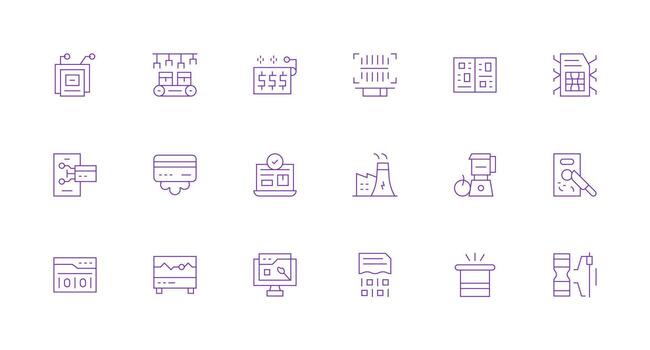 18 Processing Icons in Minimal Line Aesthetic UI-Ready Icon Collection vector