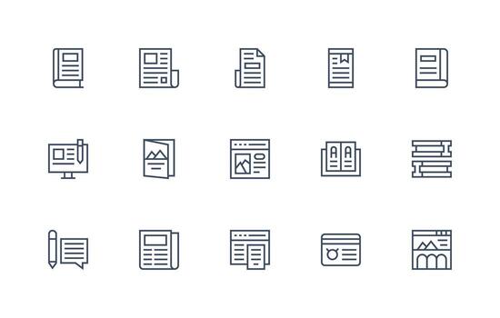 Article Icon Set with 15 Regular Line Graphics High-Quality Icon Pack vector