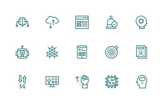 Digital Icon Collection with 15 Regular Line Designs Reusable Icon Set vector