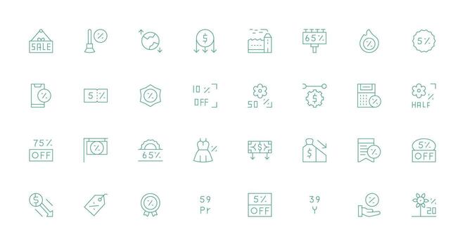 32 Thin Line Style Icons from Reduction Collection Essential Icon Collection vector