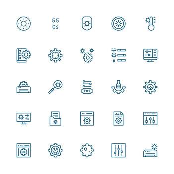 25 medio carrera contorno estilo íconos desde parámetros colección funcional icono serie vector