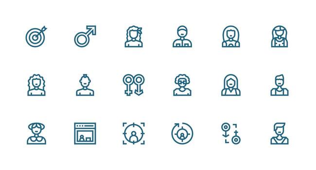 Demographic Set with 18 Strong Stroke Line Icons Essential Icon Set for Teams vector