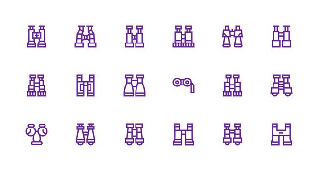Spotting Scope Icon Set with 18 Strong Stroke Line Graphics Organized Pack for Project Assets vector