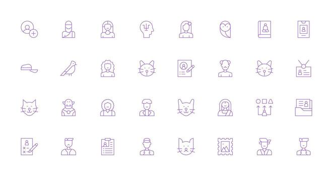 Profile Icon Set with 32 Thin Line Graphics Scalable Icons for Cross-Platform Interfaces vector