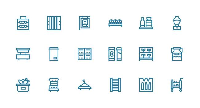 Shelf Icon Set with 18 Strong Stroke Line Graphics UI and UX Focused Icon Collection vector