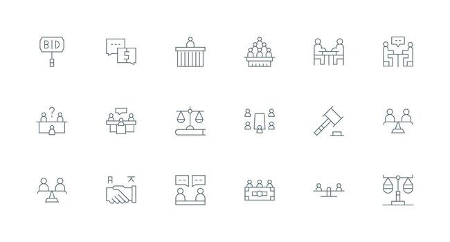 Negotiation Icon Set with 18 Minimal Line Graphics Pixel Perfect Icon Set vector