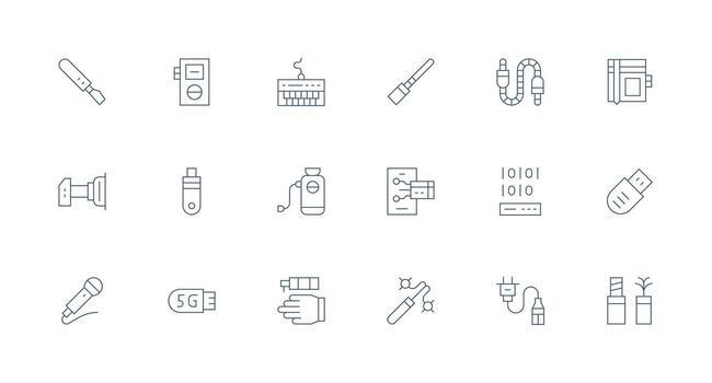 18 Icons for Usb in Minimal Line Format Essential Icons for Rapid UI Building vector
