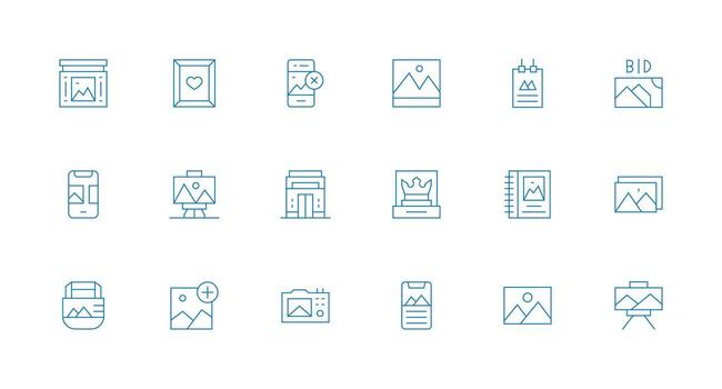 Gallery Visual Pack containing 18 Minimal Line Icons Minimal Icon Set for Interface Projects vector