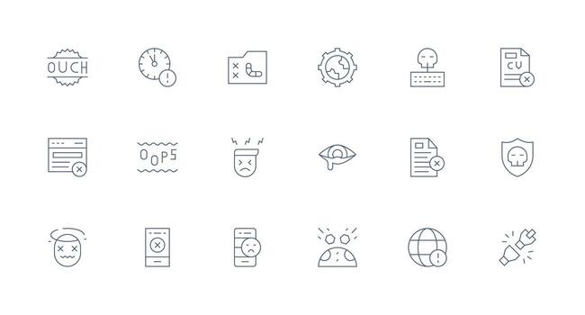 Failure Icon Set with 18 Minimal Line Graphics Icon Set vector