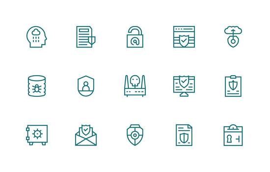 regular línea estilo digital seguridad íconos con 15 vectores funcional icono serie