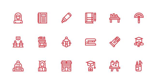 Student Icon Set with 18 Strong Stroke Line Graphics Icon Pack for UI vector