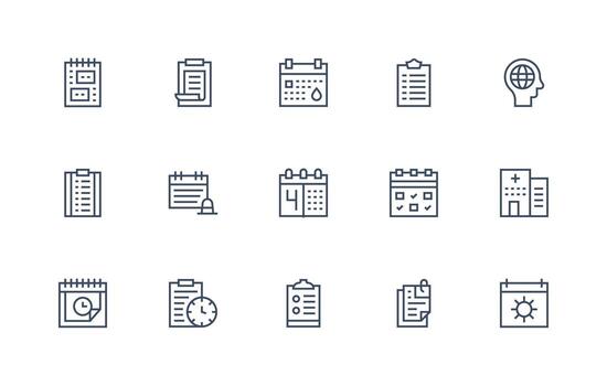 Planning Icon Collection with 15 Regular Line Designs Pixel Perfect Icons for Modern Apps vector