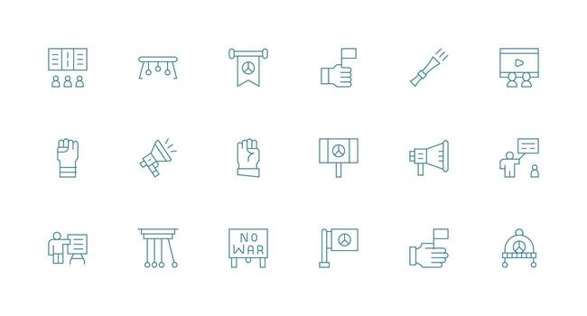 demostración icono colección con 18 mínimo línea diseños sencillo íconos para interfaz y wireframes vector