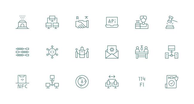 protocolo incluso 18 mínimo línea ilustraciones ui y ux enfocado icono colección vector