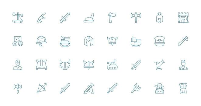 Battle Design Icons featuring 32 in Thin Line Style Light Icon Series vector