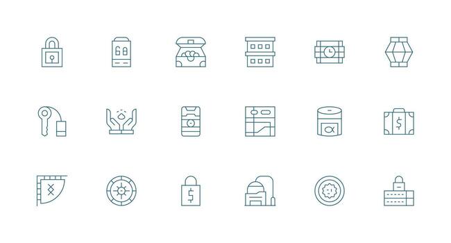 Vault Design Icons featuring 18 in Minimal Line Style Essential Icons for Rapid UI Building vector