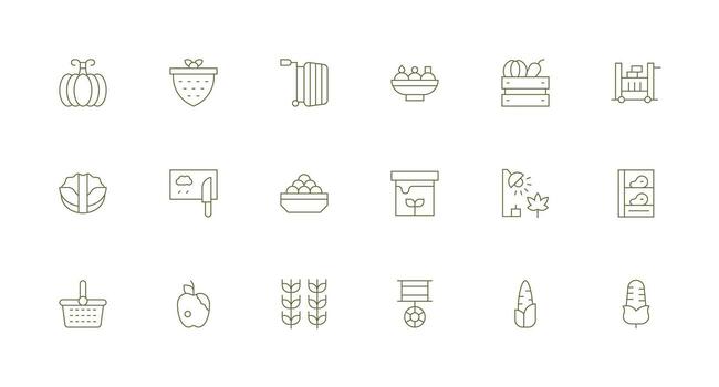 Produce Set with 18 Minimal Line Icons Sharp Icons for Presentations vector