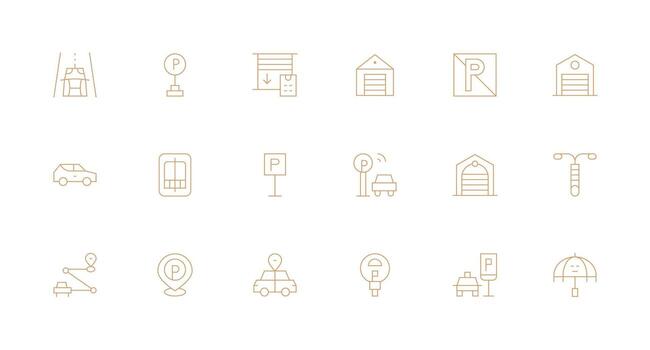 Parking Visual Pack containing 18 Minimal Line Icons Flexible Icon System for Web Interfaces vector