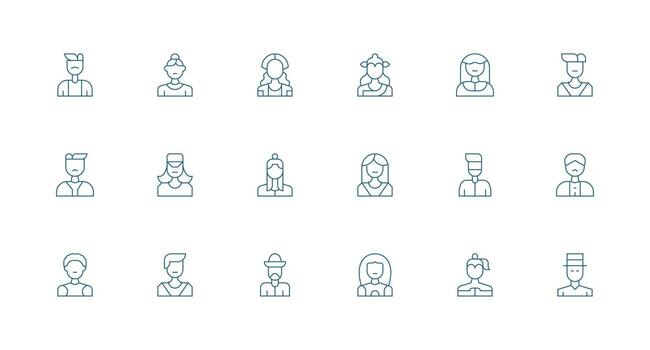 Headshot featuring 18 Icons in Minimal Line Design Core Icon Collection for Daily Tasks vector
