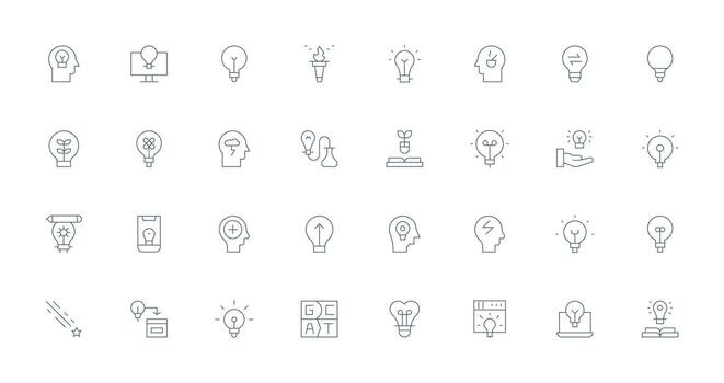 inspiración icono conjunto con 32 Delgado línea gráficos aplicación icono paquete vector